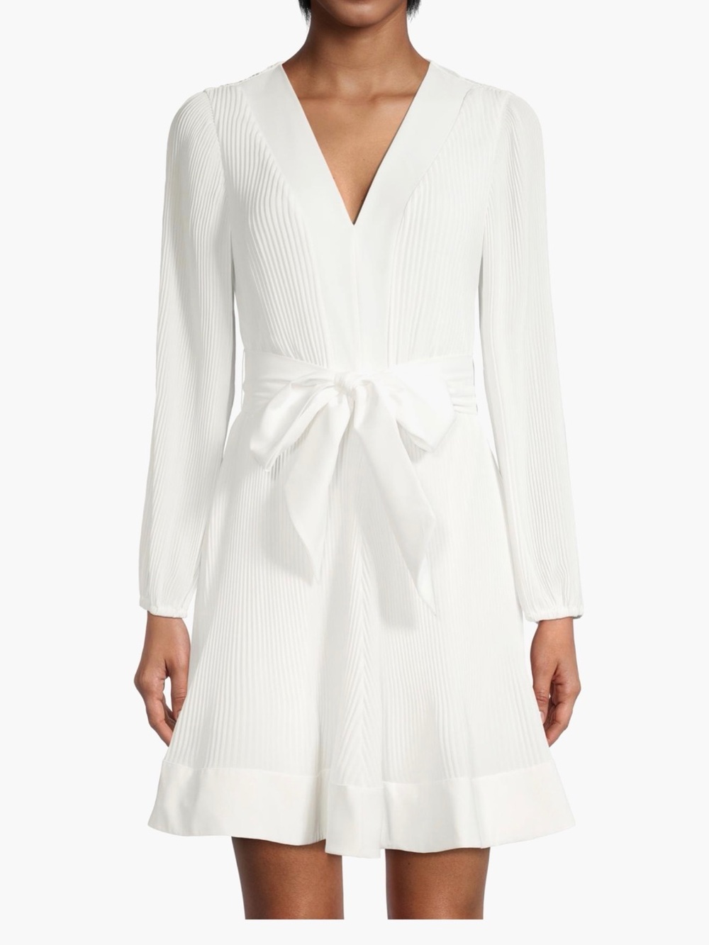 Milly Liv Elegant Long-Sleeve Belted Pleated Tie-Waist Dress Size 2